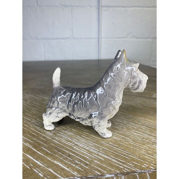 Vintage Gray Schnauzer Dog Scottish Terrier Figurine Porcelain Ceramic‎ Japan - Picture 5 of 11